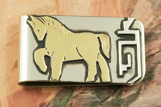 Beautiful Gold Fill Horse Design on Sterling Silver set on a Nickel Silver Money Clip. Created by Navajo Artist Tommy Singer.